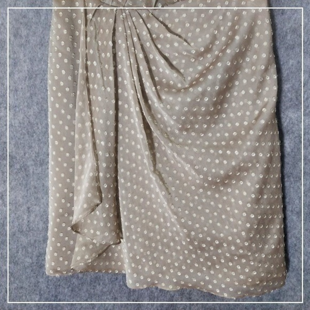Express Dress 10 Champagne Strapless Swiss Dot Chiffon Ruched Cocktail Romantic - Picture 3 of 10